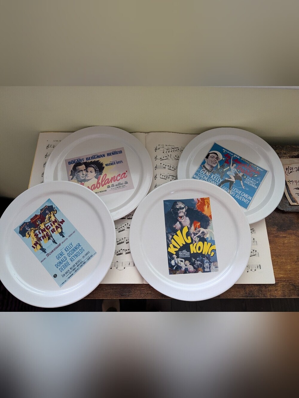 Pottery Barn tcm Vintage Movie Poster Decorative White Plate Set Of 4